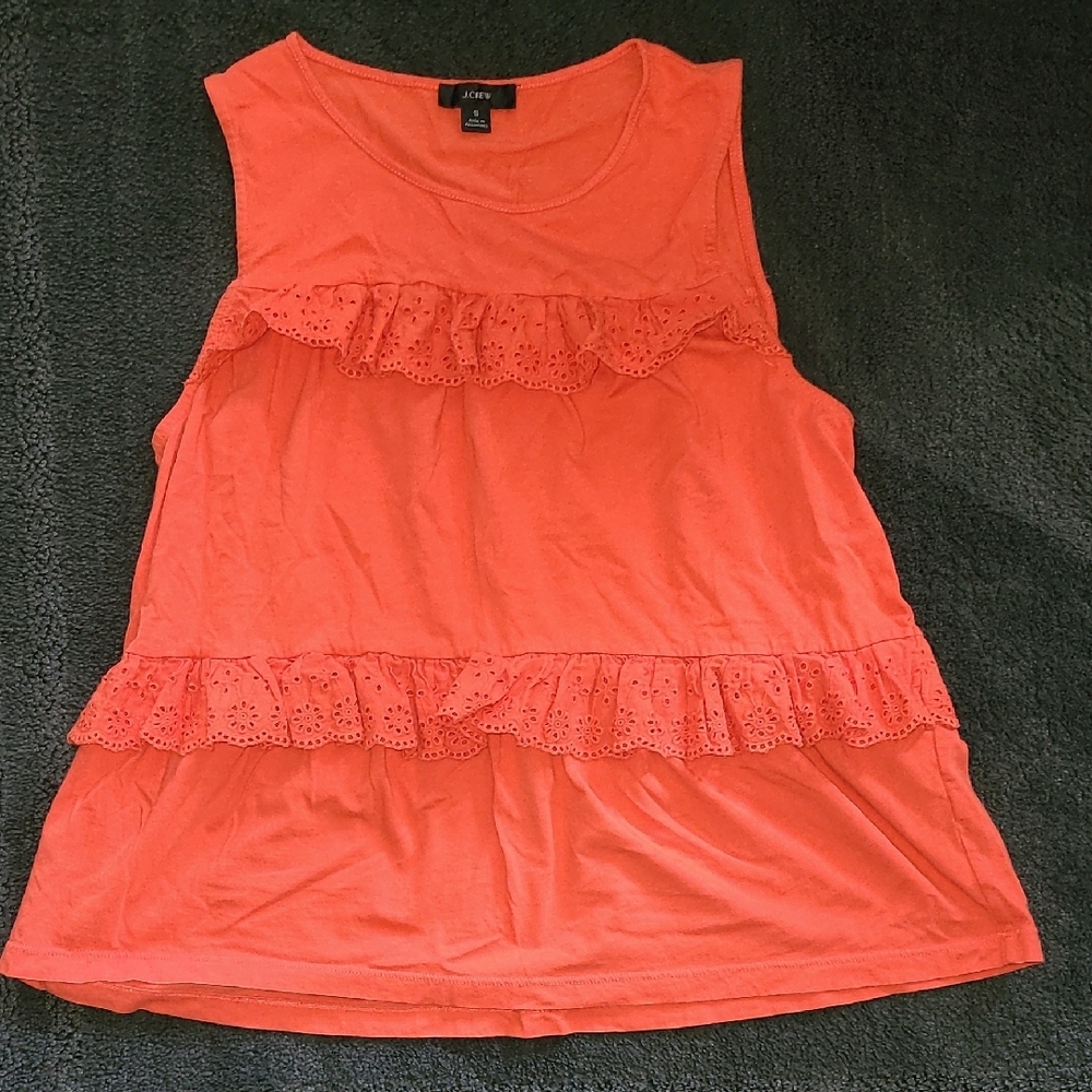 J. Crew Orange Sleeveless Ruffled Tank Top‎